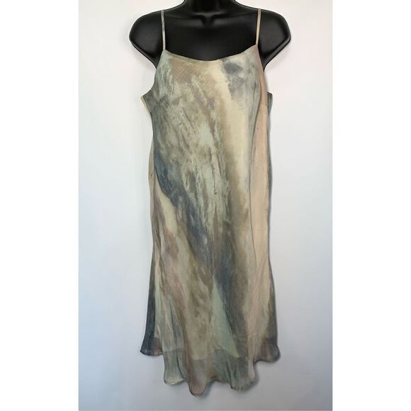 C Est. 1946 Marbled Lined Sleeveless Spaghetti Strap Slip Dress Gray Tan Small - Picture 1 of 8